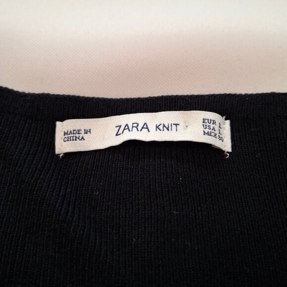 Sleek Zara Knit Size L Boatneck Bodycon 3/4 Sleeve Midi Dress Pull On - Picture 14 of 15